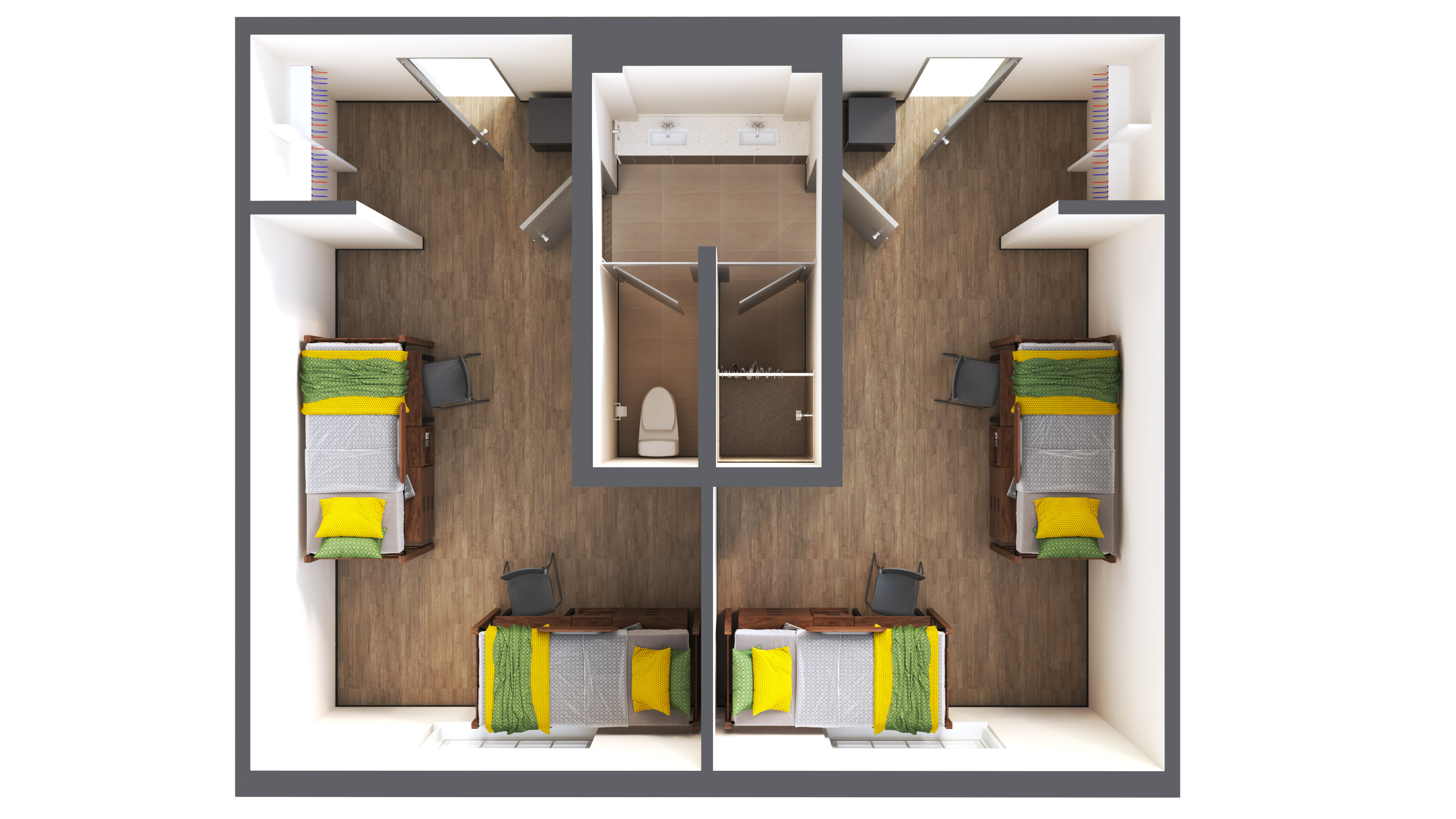 Shared room with shared bathroom (floor plan).