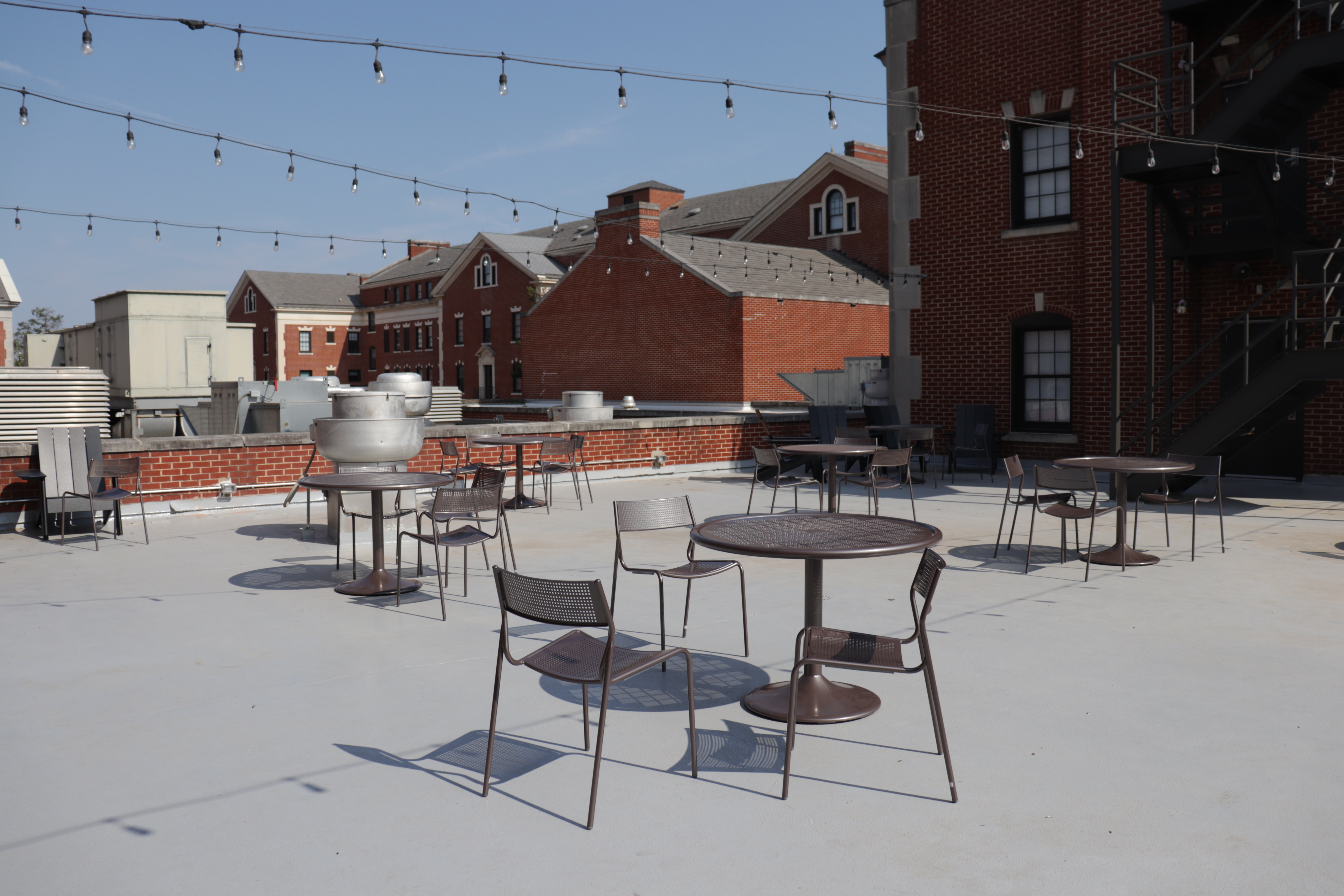 Tables and chairs on the Dawson-Memorial Terrace